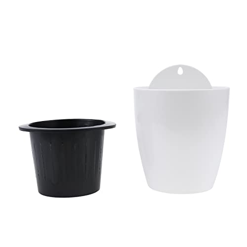 Mono-Gatari 7 Pack Self Watering Hanging Planters White Plastic Wall Hanging Planter Pot With 7 Hooks 5 Inch Lazy Flower Pot Succulent Plants For Indoor Outdoor Garden Fence, Porch, Wall(5Inch) #TOP5