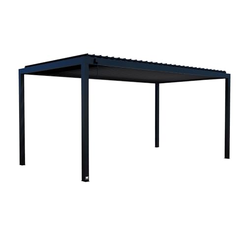 Image of Backyard Discovery Sarasota 18' x 10' Galvanized Steel Louvered Pergola Kit with Adjustable Roof, Shade, Rain Protection, High-Wind Rating, Gutter System for Outdoor Patio, Garden, Deck, Entertaining