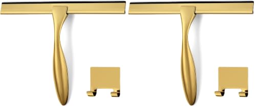 Image of HIWARE All-Purpose Shower Squeegee for Shower Doors, Bathroom, Window and Car Glass - Brass, Stainless Steel, 10 Inches (Pack of 2)