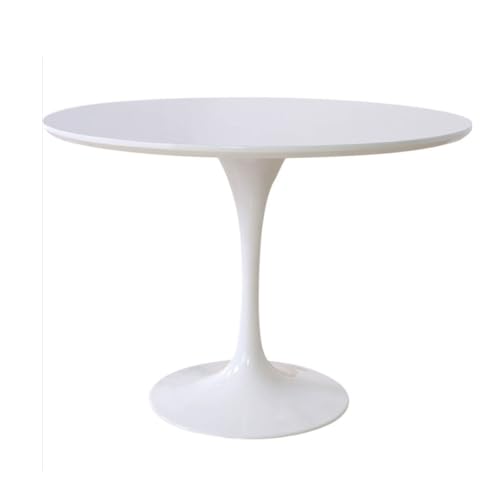 Table de salle à manger ronde moderne en MDF laqué blanc tulipe – Table guéridon élégante de 90 cm pour cuisine, salon et restaurant