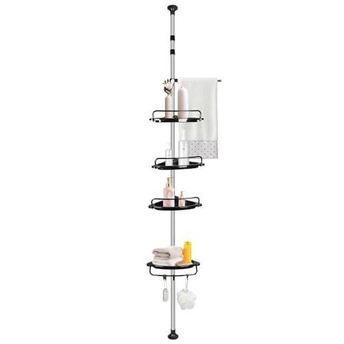 Belfoyer Étagère de Douche Télescopique 105–310 cm, 4 Paniers en Plastique, Rangement Salle de Bain sans Perçage, Barre en Acier Inoxydable, Ajustable du...