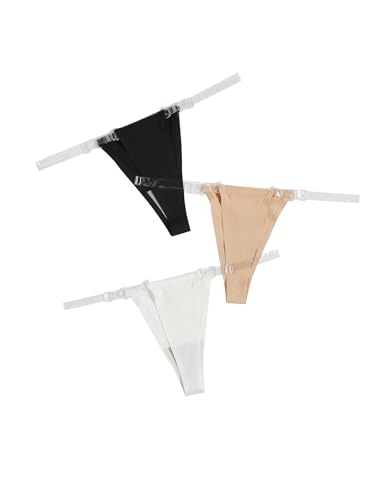 GORGLITTER Women's 3 Pack Clear Strap G String Thongs No Show Invisible Underwear Low Rise Panties2