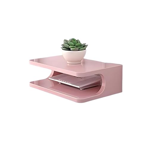 Image of Floating Wall Mounted TV Shelf for Set Top Box, WiFi Router, Gaming Console & Decorative Items | Modern Wall Storage Rack for Living Room, Bedroom & Office (Pink)
