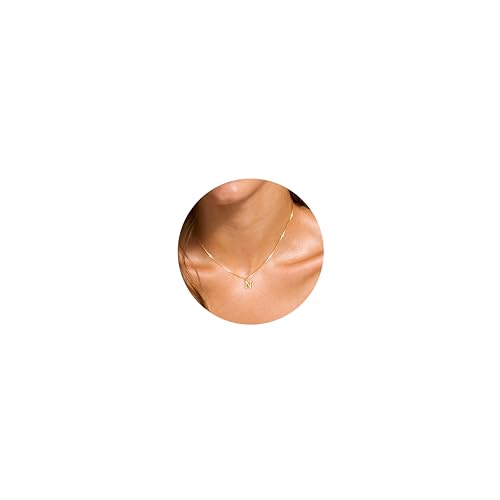 JeweBella Collar Colgante con Iniciales A-Z Chapado en Oro de 14K - Nombre Personalizado Mujer, Gargantilla Dorada - Regalos Joyas para Niña