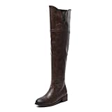 Damen Leder Overknee Stiefel Vintage Stil Blockabsatz Seitlicher Reißverschluss Premium Reitstil Lange Stiefel Für Winter Mode Street Party Reisen Outfits,Dark Browne,43 EU