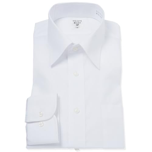 [SHIRTS MART] ワイシャツ 白 L レギュラー衿 長袖 形態安定 綿50%ポリエステル50% ホワイト メンズ シャツマート (ホワイト レギュラー衿, L)