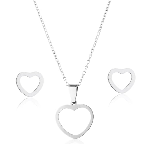 Conjunto Brinco Colar Infantil Aço inox 316 Pingente Coração Antialérgico Não escurece Não oxída Cor