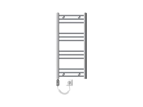 ECD Germany Radiador toallero eléctrico - 400 x 800 mm - Cromo - Plano - con conexión Lateral - radiador toallero Secador de Toallas 300W