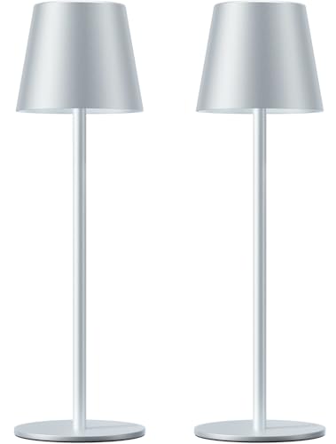 Image of Kakanuo Silver Grey Cordless Lamp Rechargeable - 2 Pack 5000mAH Battery Operated Table Lamp for Counter, 3 Color Stepless Dimming Wireless Lamp for Dining Kitchen, Outdoor Patio, Touch Control