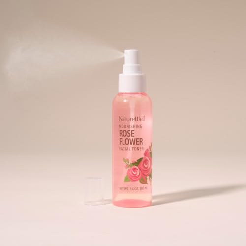NATURE WELL Rose Water Hydrating Facial Toner Mist for Dewy & Radiant Skin, Refreshing, Conditioning, Soothing, Moisturizing, Perfect for Travel, 4 Fl Oz
