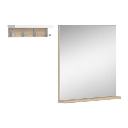 Vicco Espejo y Estante Henri White Artisan, Serie de Muebles de baño Modernos, con Ganchos, Estante con Espejo