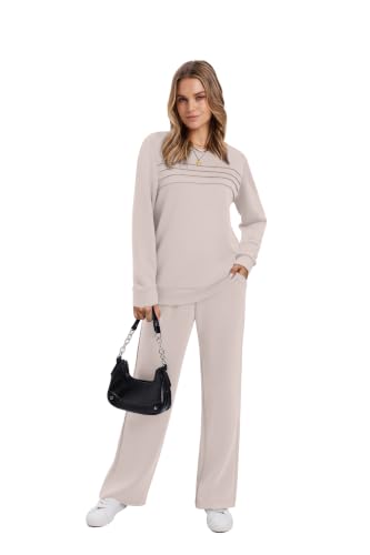 Image of WIHOLL Women's 2 Piece Sets Sweatshirt Casual Travel Outfits Lounge Wide Leg Tracksuit Cozy Sweatsuits Fashion 2026