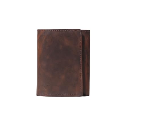 Men's Leather Trifold Wallet with Card Holder (Brown)