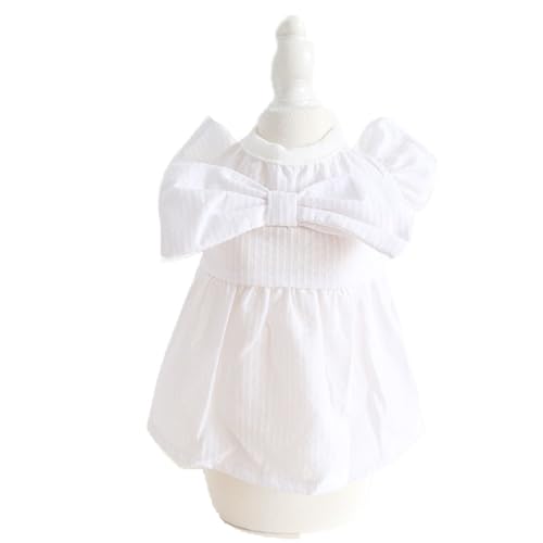 ISUPY 可愛い ペット服 犬猫洋服 春夏 犬服 ドレス スカート ストライプ 蝶結び ドッグウェア ペットウェア 袖なし お姫様 人気 ファッション 小型犬 中型犬 ワンピース 記念撮影 (M,ホワイト)