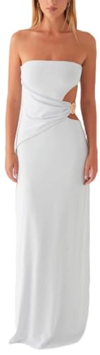 Image of Yiulangde Sexy Cut Out Maxi Dress for Women Spaghetti Strap Backless Bodycon Dress Y2k Hollow Sleeveless Cocktail Long Dresses