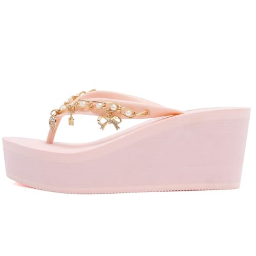 Image of Juicy Couture Women's Wedge Platform Flip Flops, Fashion Beach Sandals with Soft Footbed and Thong Style