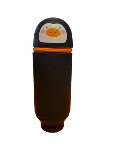 PRESTIGE & DELUXE Trousse ronde en silicone pingouin CHRISTMAS TIME - porte-stylo de bureau avec fond extensible