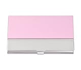 Cosmos  Pink PU Leather Surface Stainless Steel Business Card Name Card Case /Holder with Mirror Finish Inset