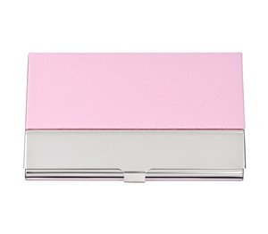 Cosmos Pink PU Leather Surface Stainless Steel Business Card Name Card Case/Holder with Mirror Finish Inset