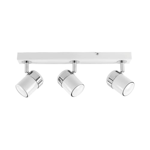 MiniSun Luminaire sur Rail avec 3 Spots. Blanc Brillant et Chrome Poli.