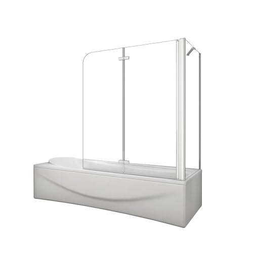 AICA Mampara de Bañera Abatible 2 Hojas con un Panel Fijo Cristal Antical 6mm Plegable Tamaño:(893-913) x(678-698) x1400mm