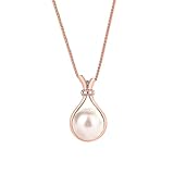 Mesnt Rosegold 585 Halskette, Damen 14 Karat Rotgold Glückstüte Anhänger-Halskette mit Perle, Länge 40+5cm