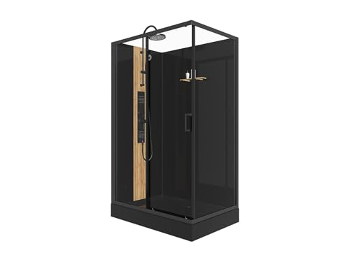 Vente-unique-Box doccia idromassaggio rettangolare in Bambù Installazione reversibile L120xl80xH225cm Nero opaco - VITUNA