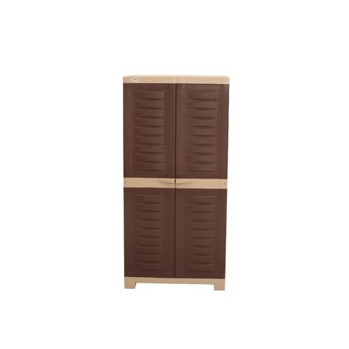 Image of Oaknest Supreme Fusion-02 Plastic Storage Cabinet | Compact & Multipurpose Storage Solution | Waterproof, Durable & Lightweight | Ideal for Home, Office & Garage | Brown and Dark Beige