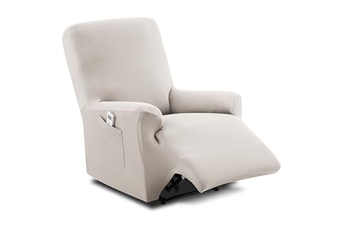 Textilhome Funda Sillón Relax Reclinable Elástica TEIDE, 1 Plaza de 70 a 100 cm, Protector Universal Ajustable con Espuma Antideslizante, Color Marfil, Lavable y Resistente.