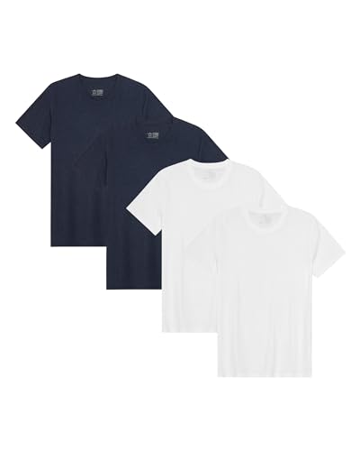 DANISH ENDURANCE Kurzarm Herren T Shirt aus Modal & Bio-Baumwolle, Rundhals-Ausschnitt, 1er, 2er oder 4er Pack Mehrfarbig (2X Weiß, 2X Dunkles Marineblau) XL