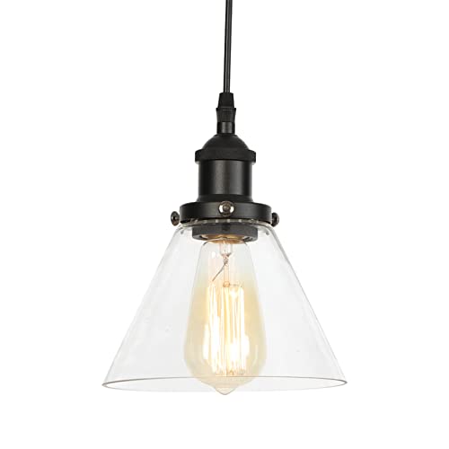Luces Colgantes de Metal y Cristal Negro Lámpara de Techo Vintage con Cable Ajustable
