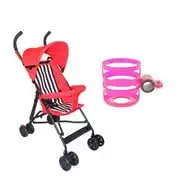 Trekker Safe Pram/Buggy (0-4 Years) with Six Months Warranty, Foldable/Portable, Light Weight Stroller for Baby/Kids with Metal Non-Slip Buggy/Pram Clips, Red