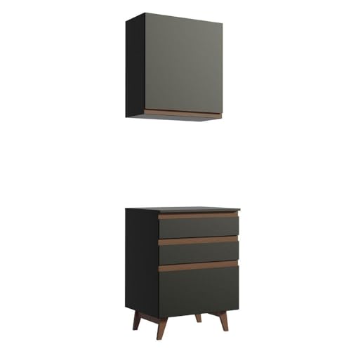 Image of Madesa Modular Kitchen Cabinet Set Reims Line, 60 cm Wide, White Finish, 3 Drawers, Overhead Door Cabinet, Rustic Wood Feet