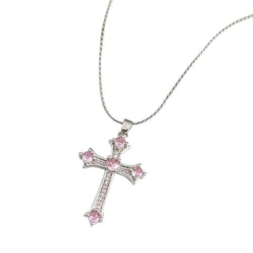 Collier croix Y2K pendentif tendance cuivre rose zircon homme fille