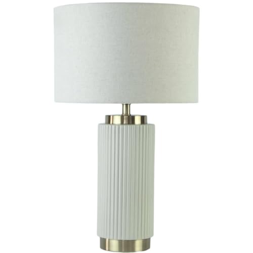 wilko Clara Table Lamp, Off-White Ceramic Base with Gold Metallic Caps, Modern Finish