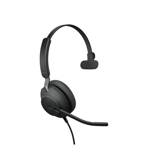 Jabra Evolve2 40 PC Headset – Noise Cancelling Microsoft Teams Certified Mono Headphones With 3-Microphone Call Technology – USB-A Cable – Black