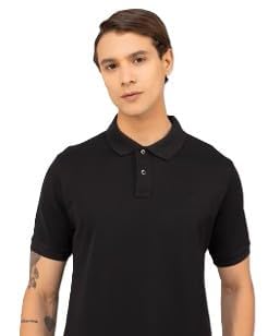 Image of Men Black Solid Polo Collar T-Shirt Half Sleeves | Plain-Regular Fit