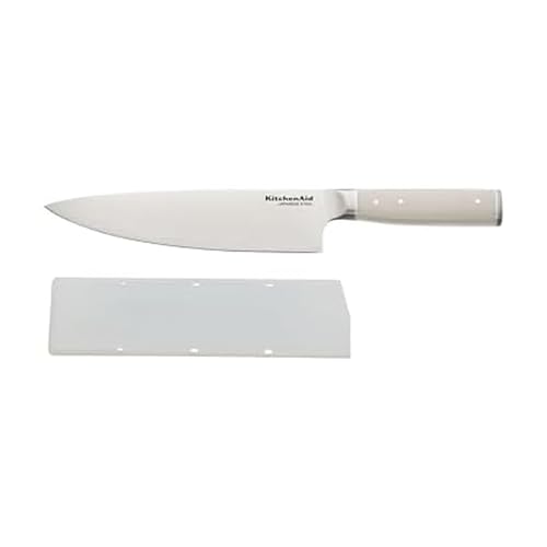 KitchenAid Gourmet - Cuchillo de chef forjado con cubierta de hoja de ajuste personalizado, cuchillo de cocina afilado, hoja de acero inoxidable japonés de alto carbono, 8 pulgadas, batido de leche