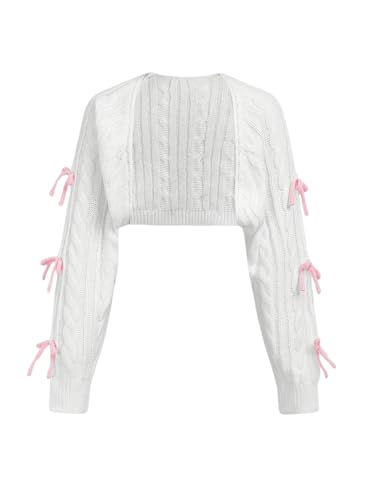 OYOANGLE Girl's Bowknot Long Sleeve Open Front Crop Cardigan Y2K Knit Bolero Shrug Sweaters