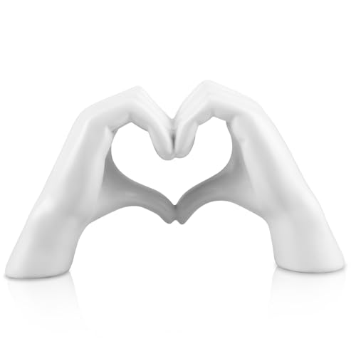 LEKEFETO Estatua de mano en forma de corazón blanco, estatua de dedo del amor, escultura mano y corazón, estatua moderna de decoración de amor, escultura de mano de corazón, decoración para la