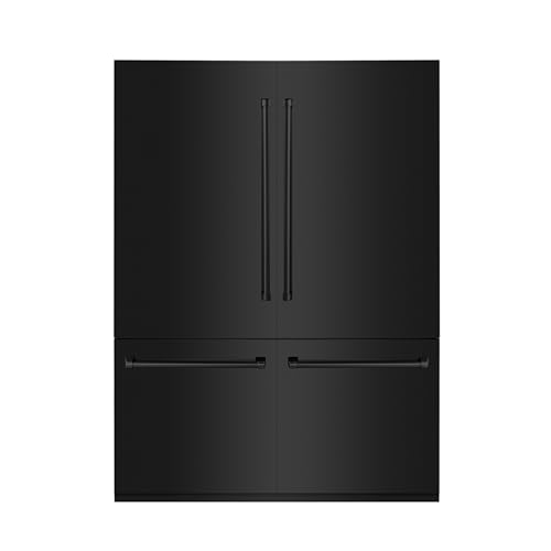 Image of ZLINE Autograph Edition 60 Inches 32.2 Cubic Feet French Door Built-In Bottom Freezer Refrigerator with Water Dispensers and Ice Makers in Black Stainless Steel (RBIV-BS-60)