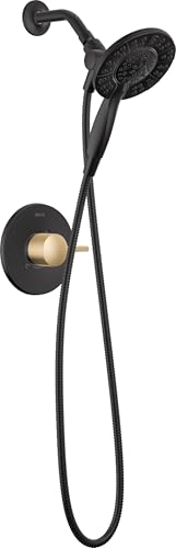 Image of Delta Faucet Albion 14 Series Single-Handle Shower Faucet, Black /Gold Shower Trim Kit with In2ition 2-in-1 Dual Hand Held Shower Head, Matte Black /Champagne Bronze T142855-GZ-I (Valve Not Included)