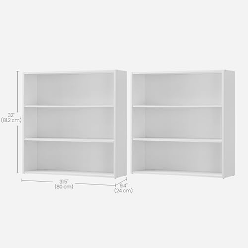 Image of VASAGLE Set of 2 Bookshelves, 31.5 Inches Wide, 3-Tier Open Bookcases with Adjustable Storage Shelves, Floor Standing Units, Cloud White ULBC173T14-2