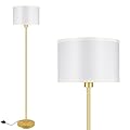 Gold Floor Lamp, Standing Lamp, 58" Tall Lamps for Living Room, Simple Pole Lamp with White Shade, On/Off Foot Pedal, Bright Corner Lamp for Kids Room Bedroom Office Decor(E26 Base, NO Bulb)