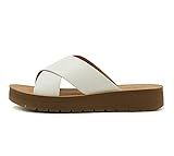 Soda LUCY ~ Women Open Toe Flatform Platform Crisscross Band Upper Fashion Slide Sandals (White, numeric_8)