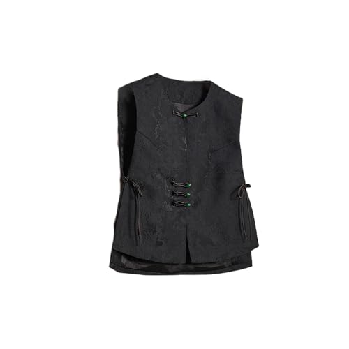 Débardeur style chinois jacquard noir femme haut sans manches chic