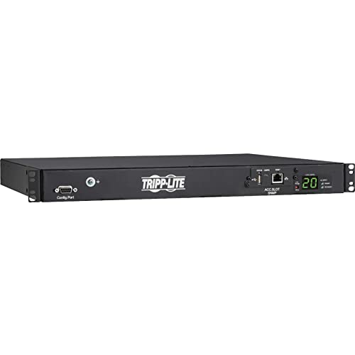Tripp Lite Metered PDU, Auto-Transfer Switch (ATS), Network Card WEBCARDLX, 20A, 200-240V, 3.8kW - 8 C13 Outlets & 2 C19 Outlets, Dual C20 12ft Input Cords - 1U RM, 2 Year Warranty (PDUMNH20HVAT1)