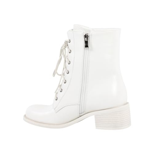 VERISSON Square Toe Low Block Heeled Combat Boots Zip up Chunky Heels Fashion Booties3