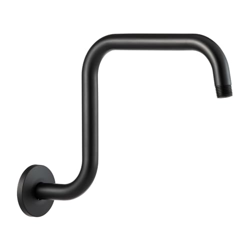 OFFO Shower Head Extension Arm 13 in, S Shaped High Rise Extender with Flange Shower Head Pipe Arm, Matte Black