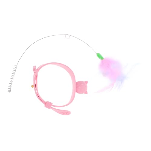 NOLITOY 猫の襟から猫のスティックをからかいます ペットのからかい掛け 猫のおもちゃをからかいます 猫のおもちゃの首輪 子猫の首輪おもちゃ 猫の首のおもちゃ 猫の杖の首輪 ピンク シリカゲル